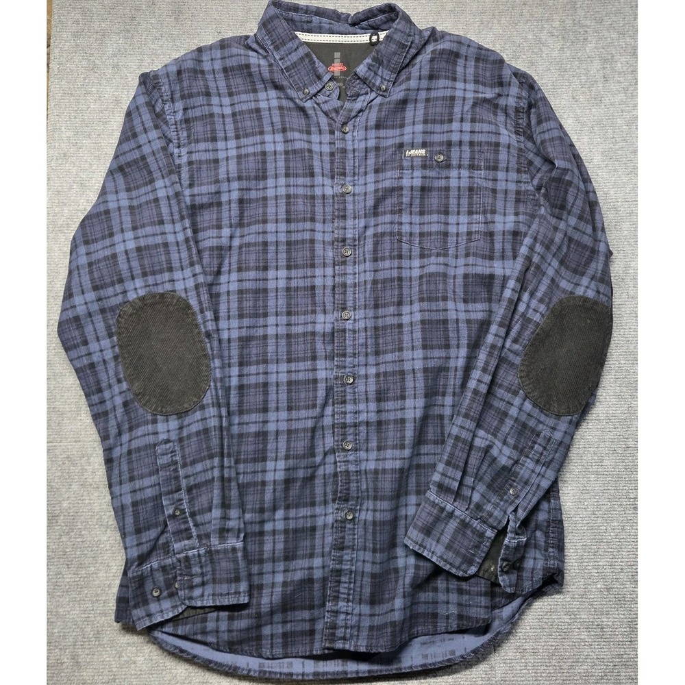 Buffalo David Bitton Plaid Button Front Shirt Men's XL Blue Black Elbow Patch
